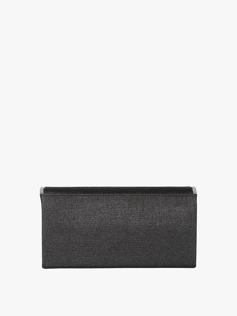 Pochette donna glitter con profilo di strass - nero