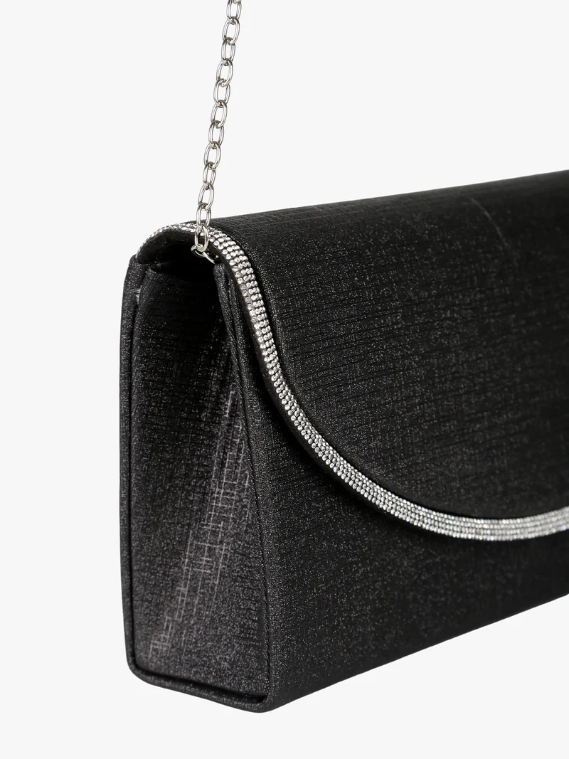 Pochette donna glitter con profilo di strass - nero