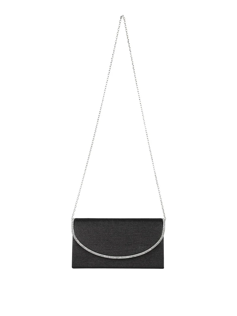 Pochette donna glitter con profilo di strass - nero