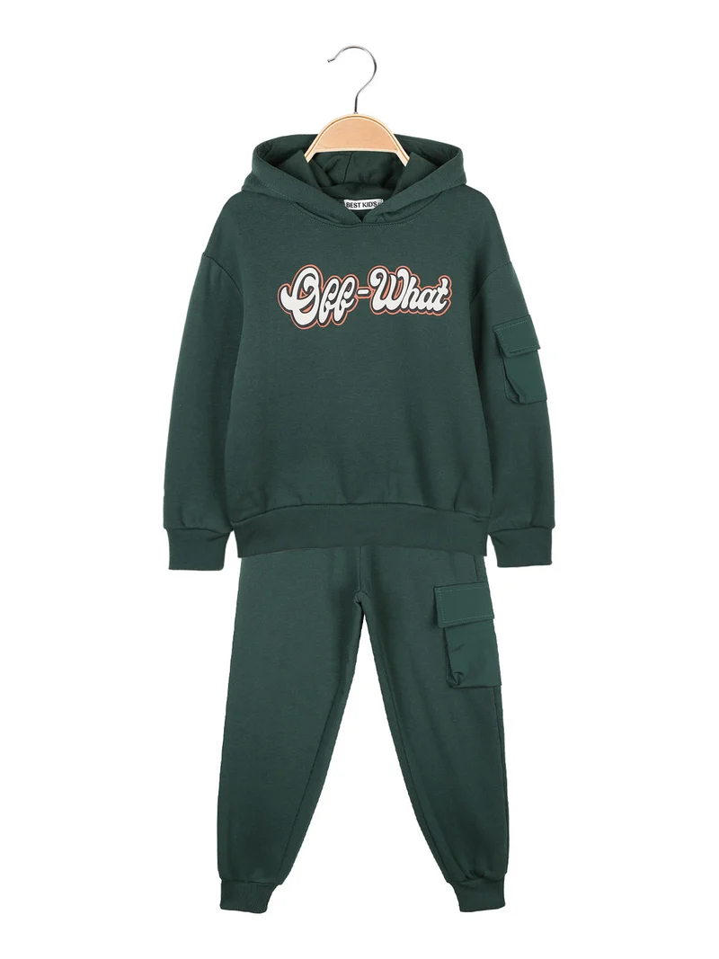 Completo tuta da bambino 2 pezzi con cappuccio e interno felpato - verde