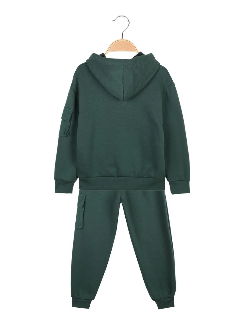 Completo tuta da bambino 2 pezzi con cappuccio e interno felpato - verde