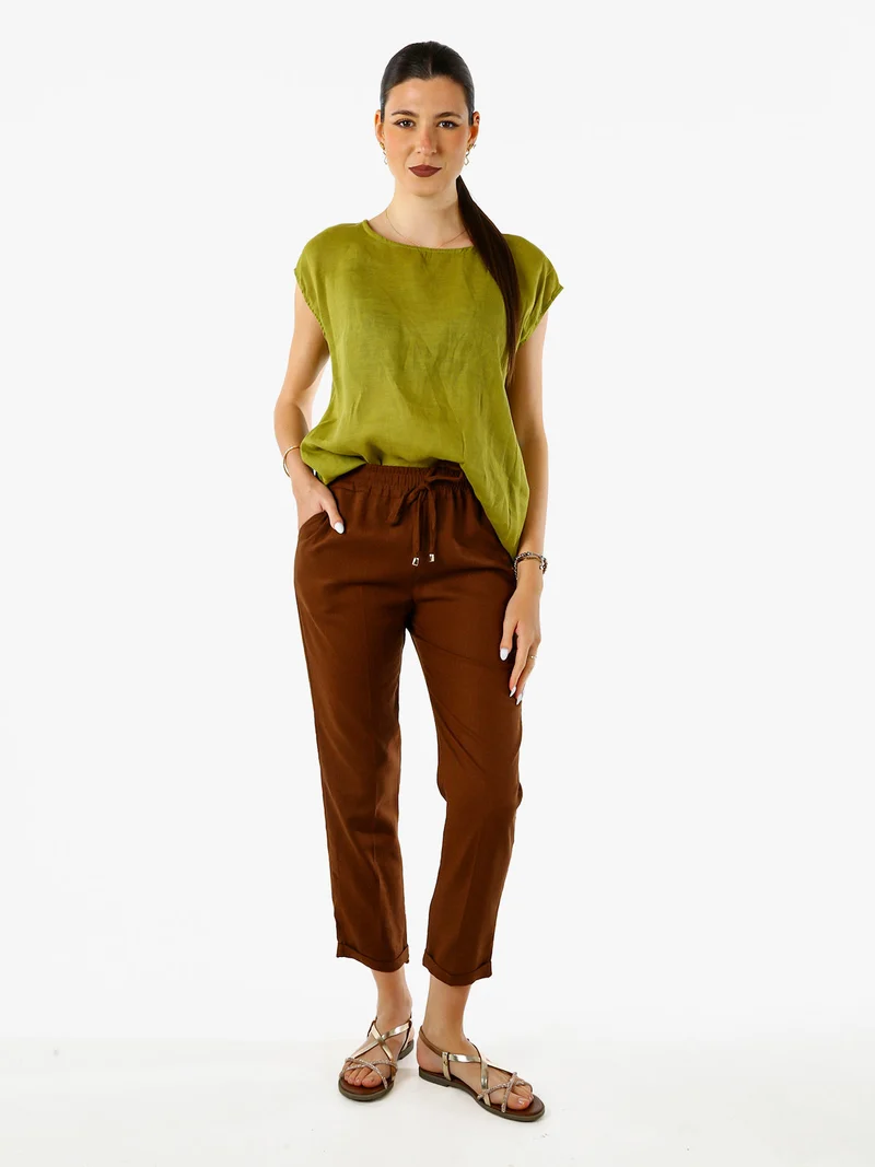Blusa donna in lino senza maniche - verde