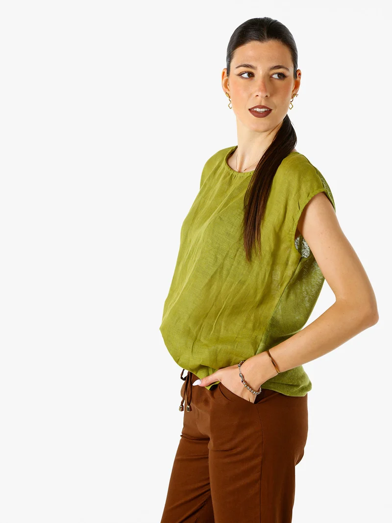 Blusa donna in lino senza maniche - verde
