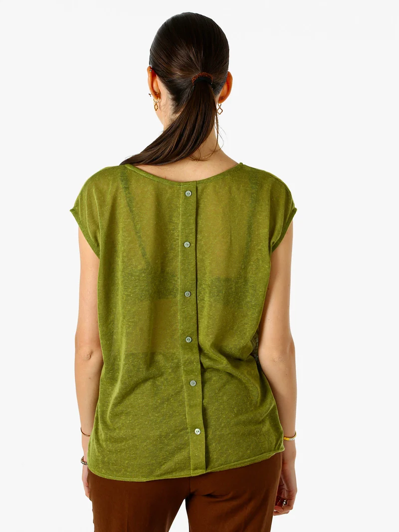 Blusa donna in lino senza maniche - verde