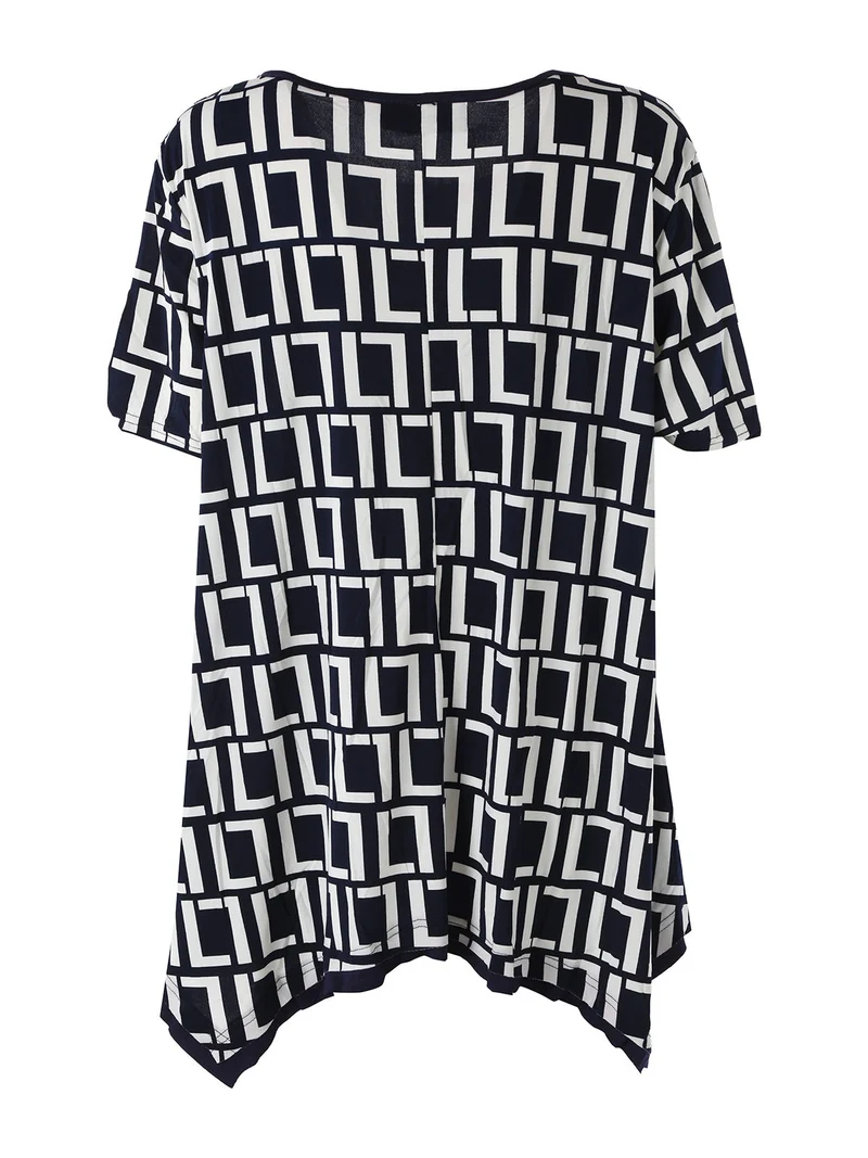 Maxi blusa da donna a maniche corte con stampa greca - blu