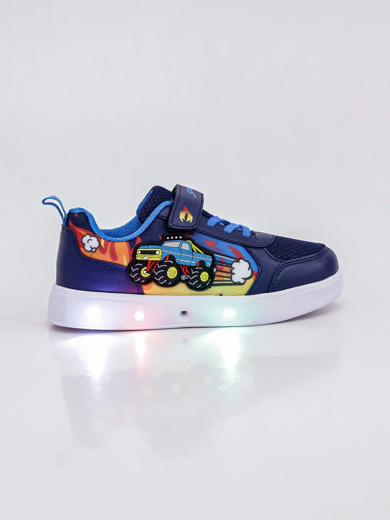 Sneakers da ragazzo con luci e cinturino a strappo - blu