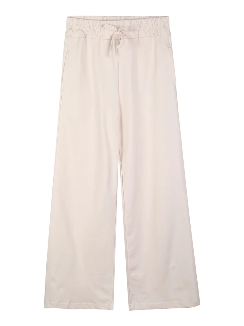 Pantaloni da bambina in cotone a vita alta - beige