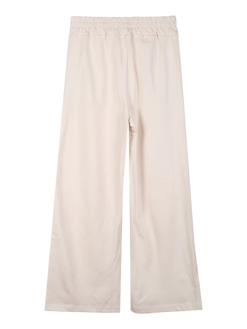 Pantaloni da bambina in cotone a vita alta - beige