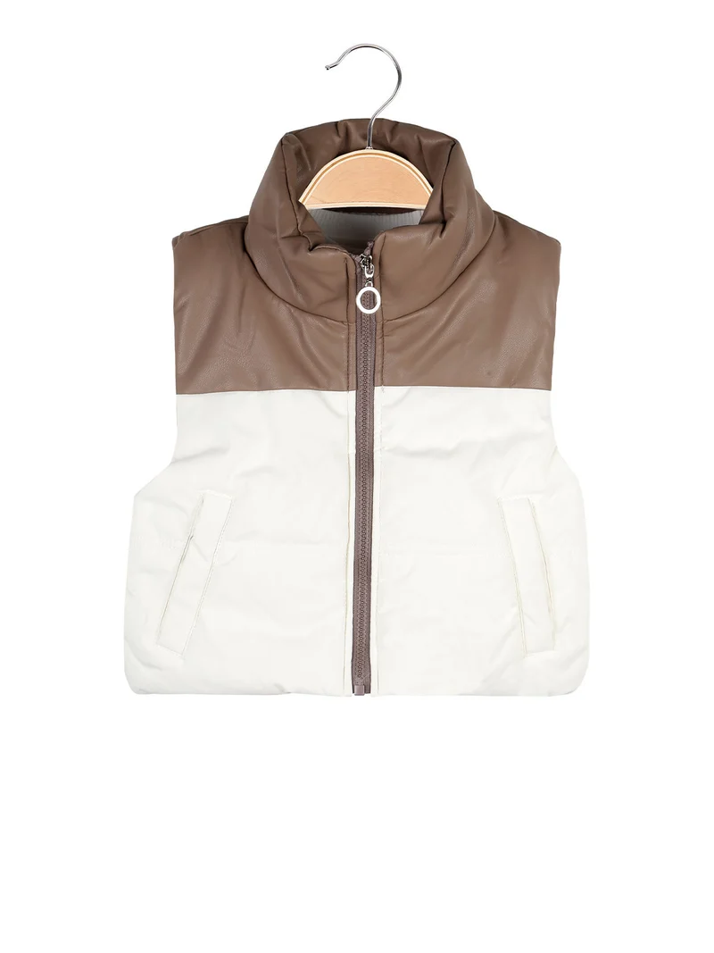 Gilet da ragazza in ecopelle con zip - panna