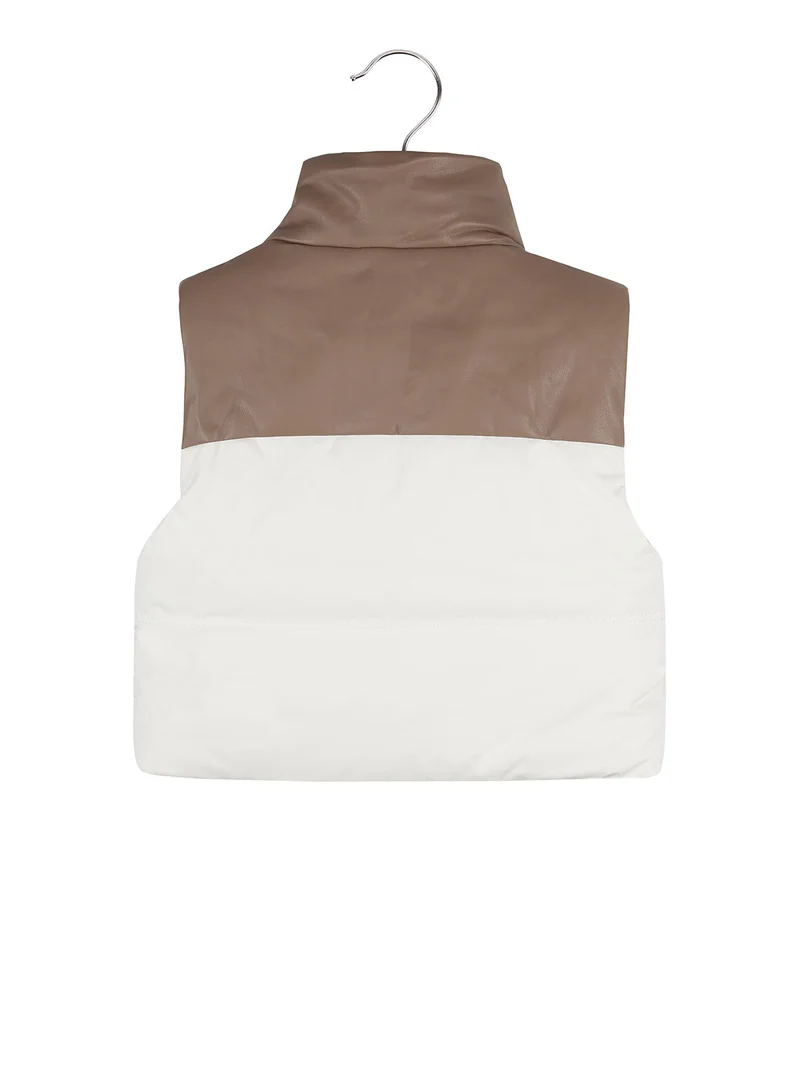 Gilet da ragazza in ecopelle con zip - panna