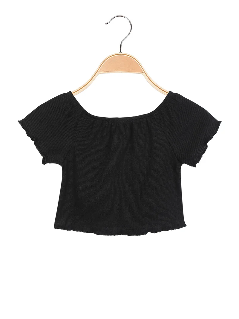 T-shirt cropped bambina manica corta - nero
