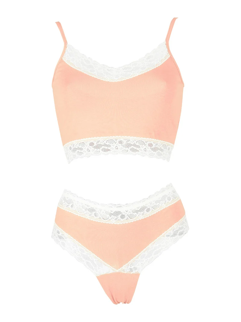 Coordinato intimo donna top bralette + slip hipster - albicocca