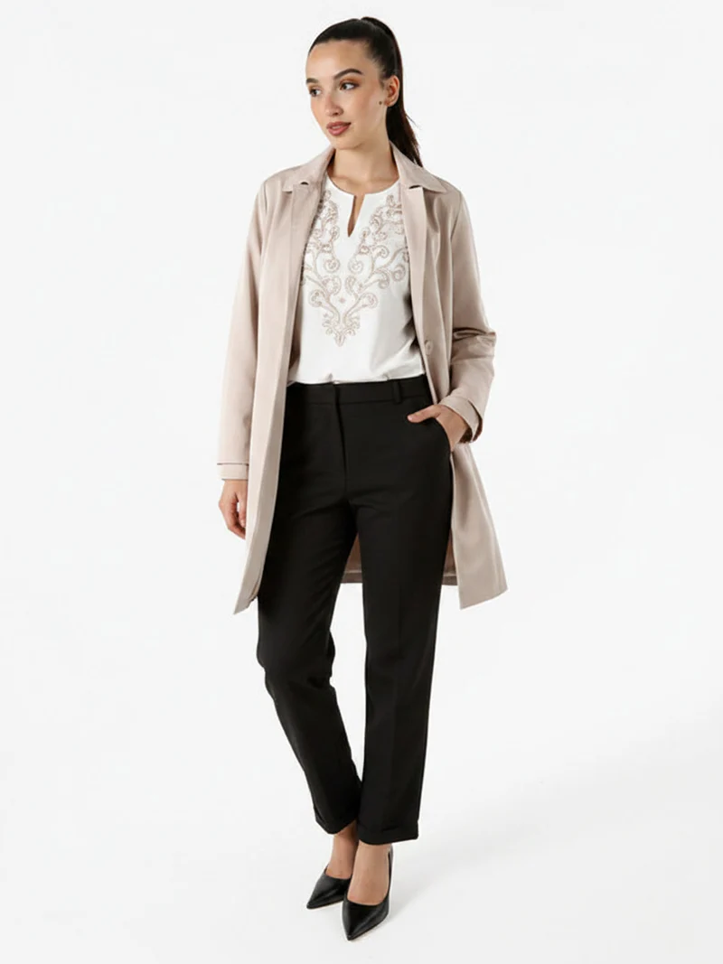 Trench impermeabile da donna con bottoni - beige
