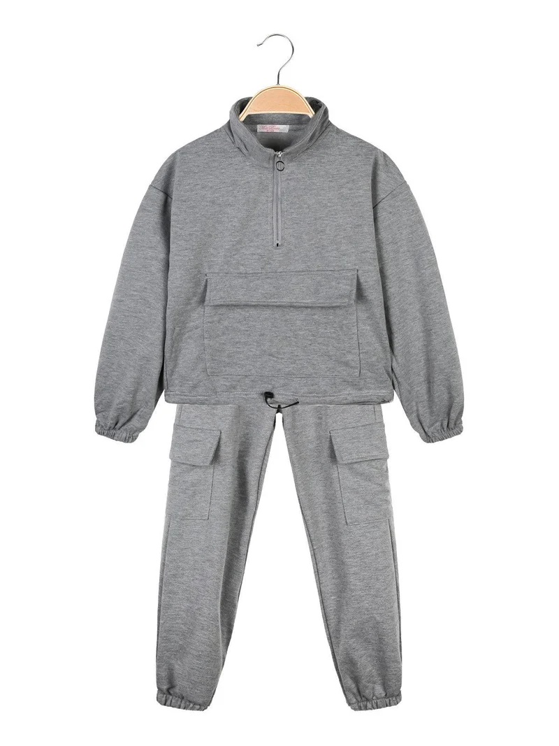 Completo tuta sportiva bambina 2 pezzi in tinta unita - grigio