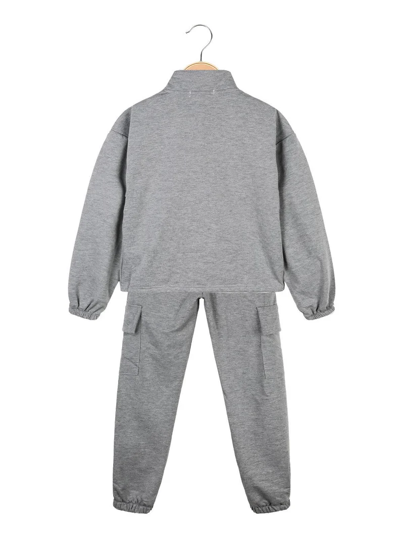 Completo tuta sportiva bambina 2 pezzi in tinta unita - grigio