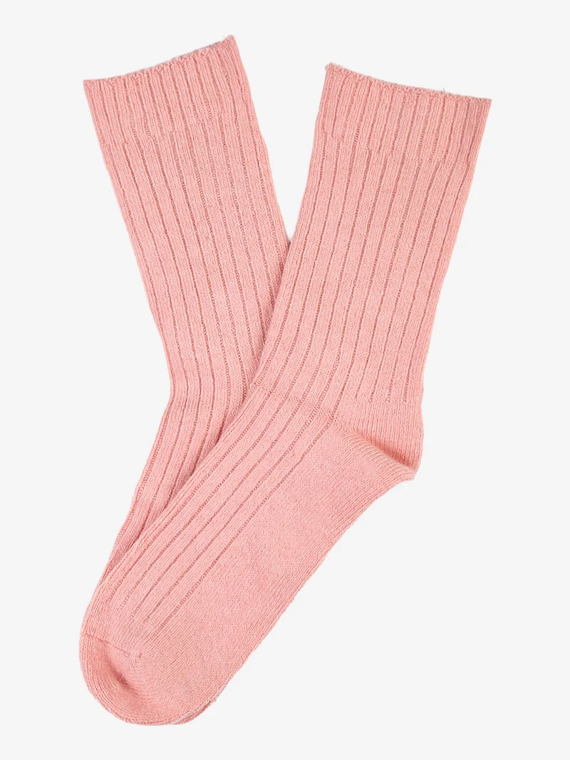 Calze corte donna in misto lana e cashmere a costine - rosa