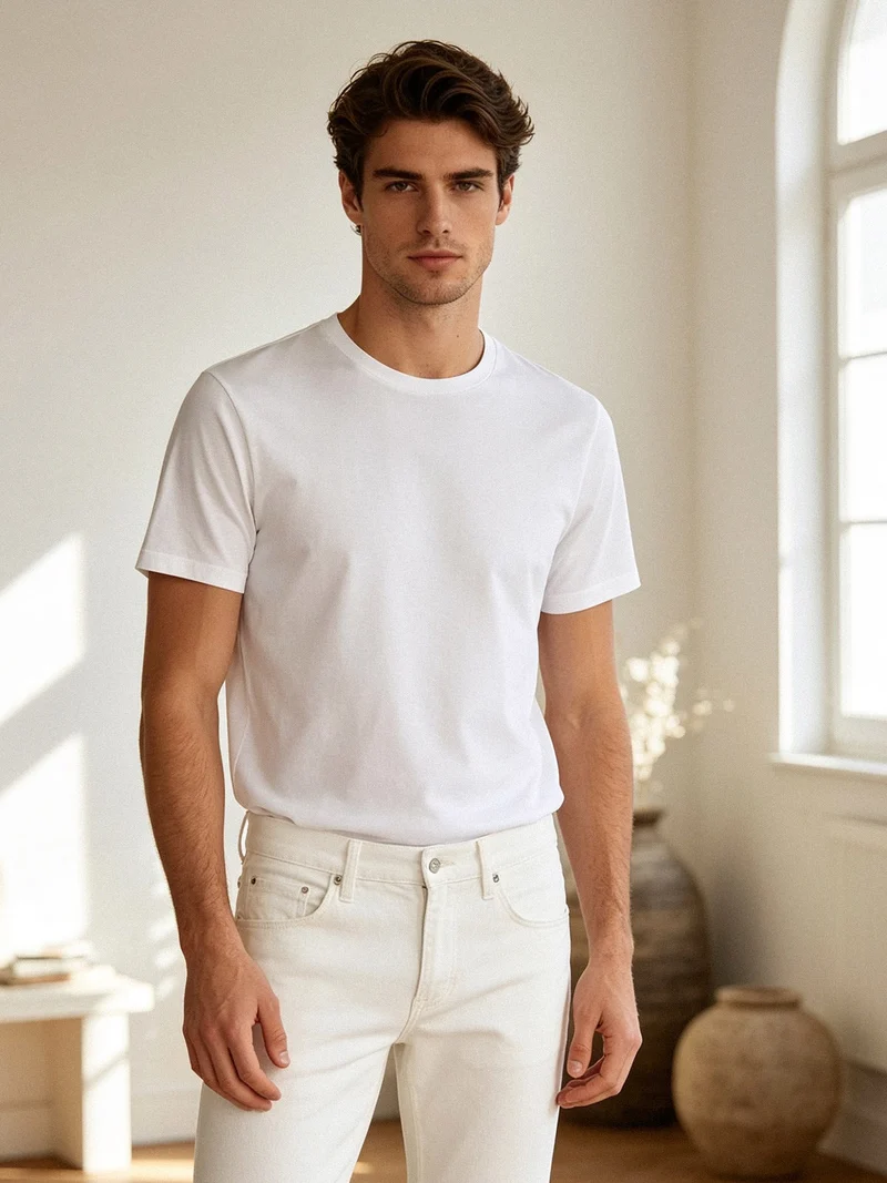 T-shirt manica corta uomo in cotone - bianco