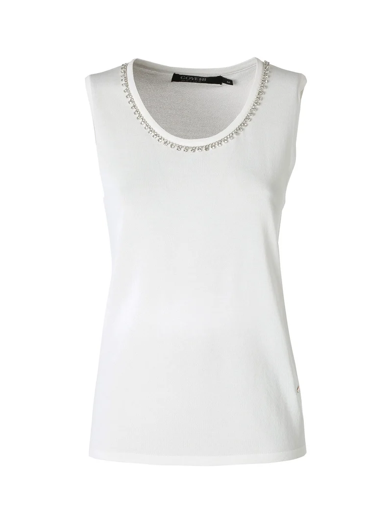 Top donna in maglia con applicazioni di strass - bianco