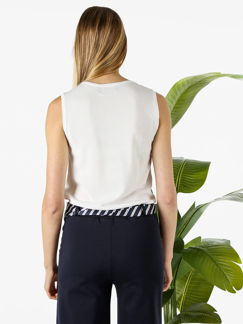 Top donna in maglia con applicazioni di strass - bianco