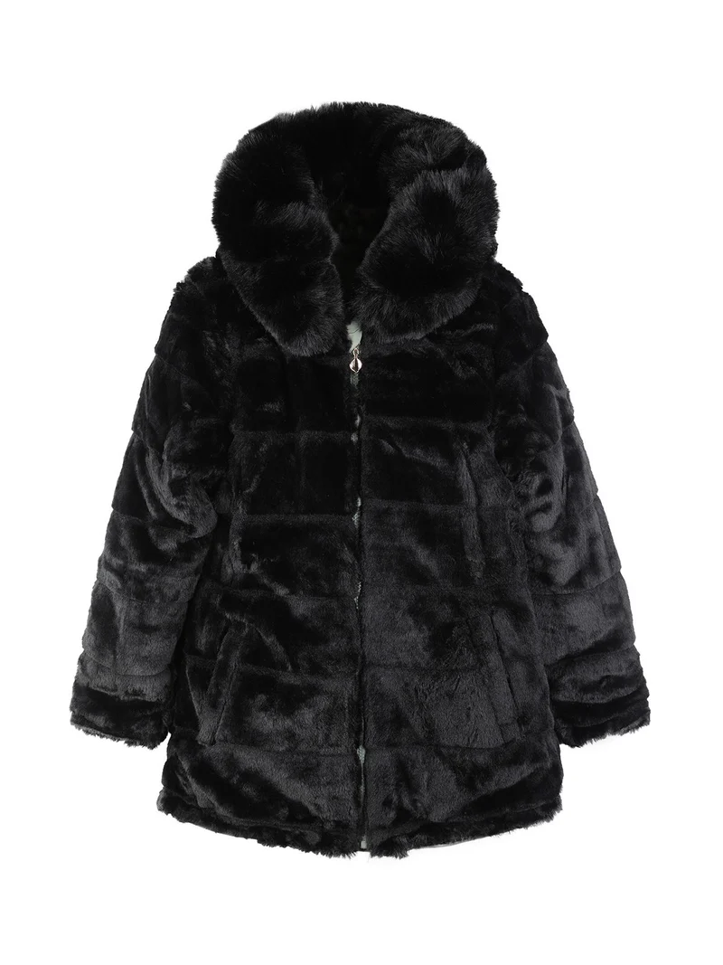 Parka imbottito double face da bambina con cappuccio - rosa