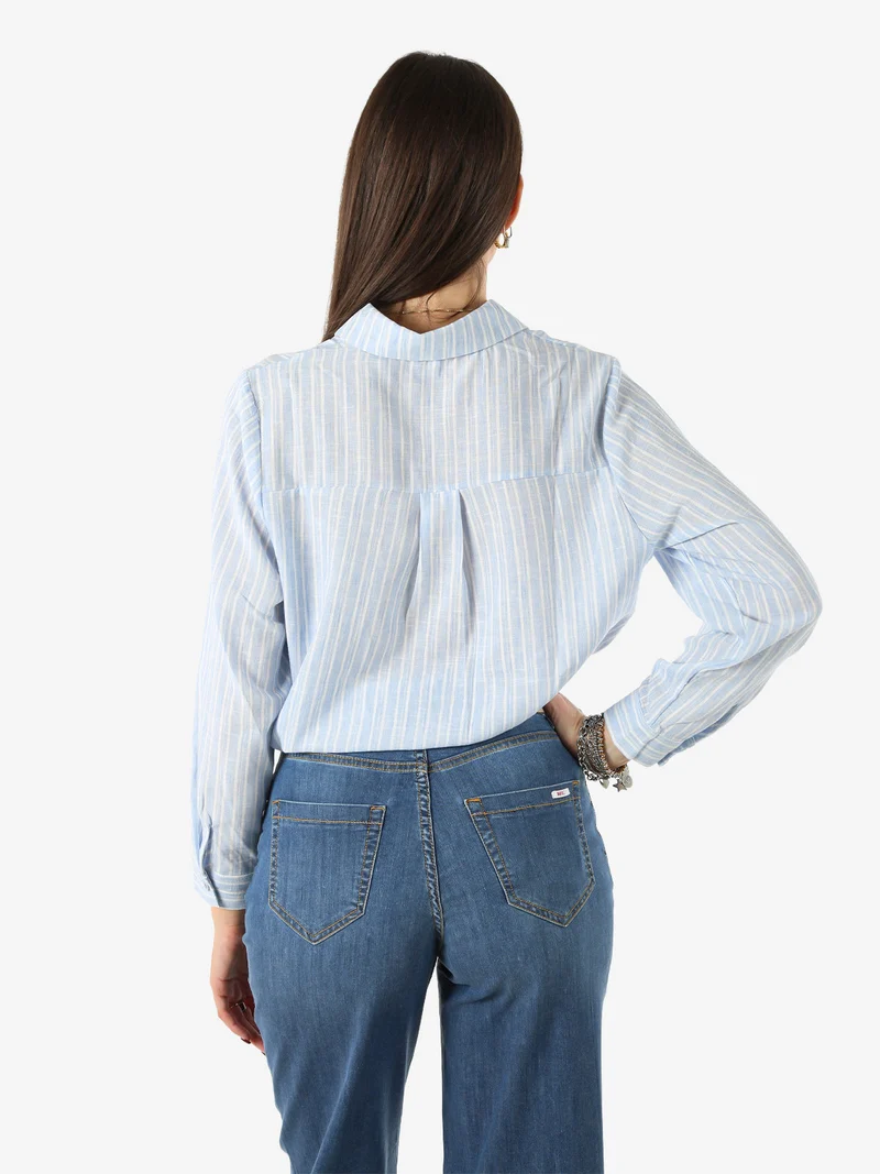 Camicia donna rigata a maniche lunghe oversize - azzurro