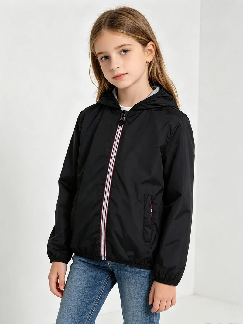 Giacca a vento da bambino con cappuccio e zip - nero
