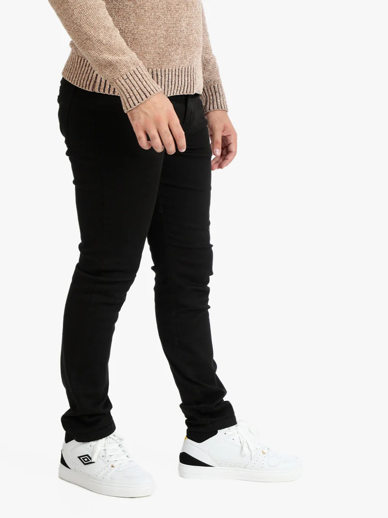 Pantaloni regular fit da uomo in cotone stretch - nero