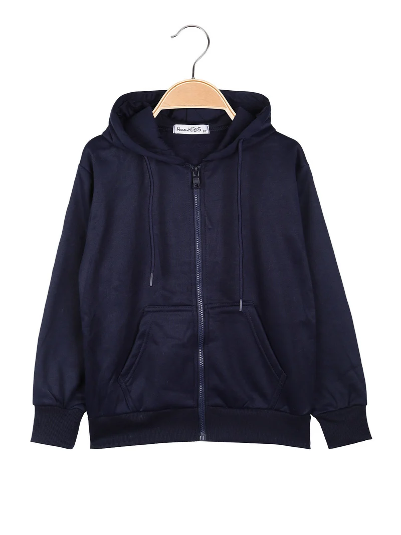 Felpa da ragazzi full zip con cappuccio e interno felpato - blu scuro