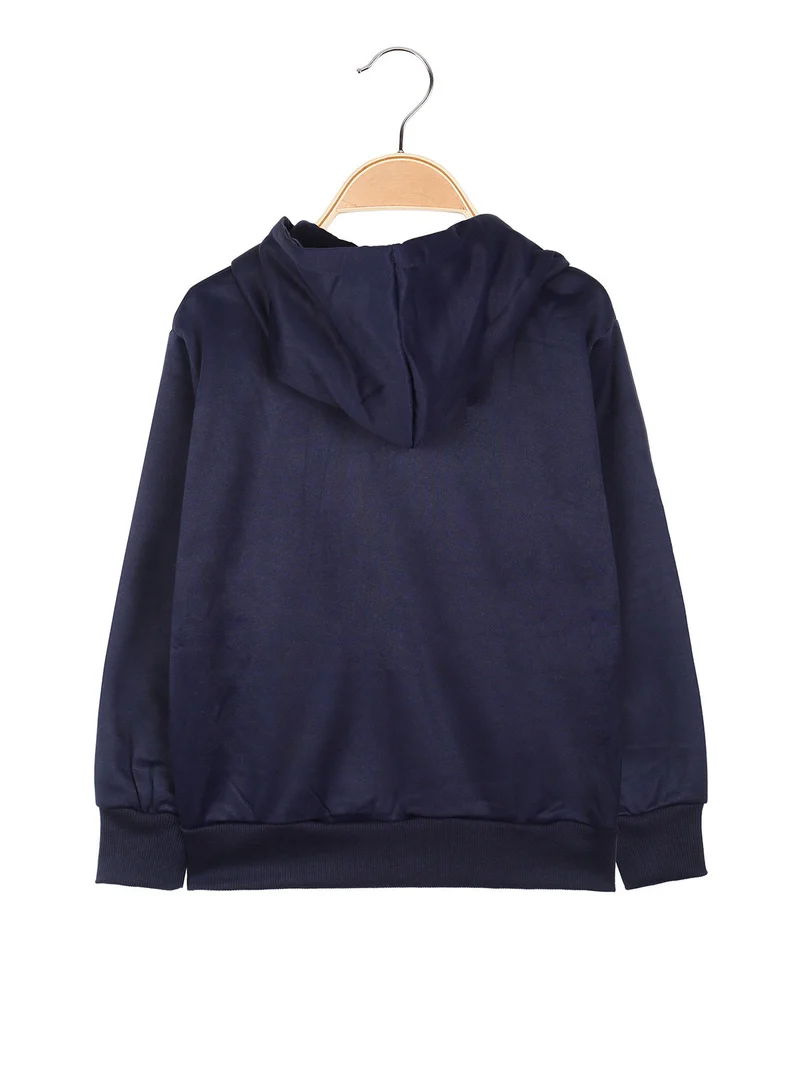 Felpa da ragazzi full zip con cappuccio e interno felpato - blu scuro