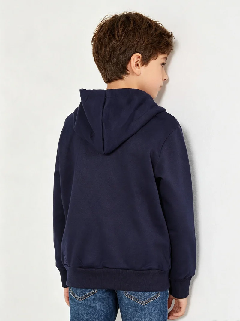 Felpa da ragazzi full zip con cappuccio e interno felpato - blu scuro