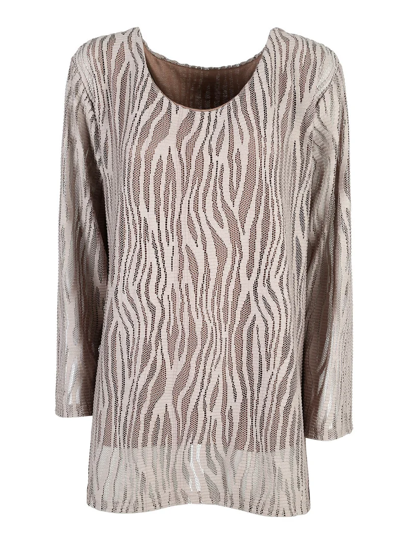 Blusa donna ricamata a maniche lunghe - cammello