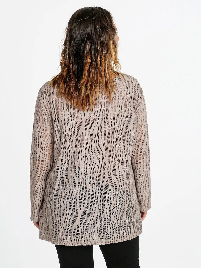Blusa donna ricamata a maniche lunghe - cammello