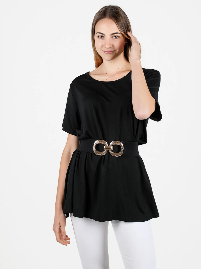 Maxi t-shirt svasata da donna - nero