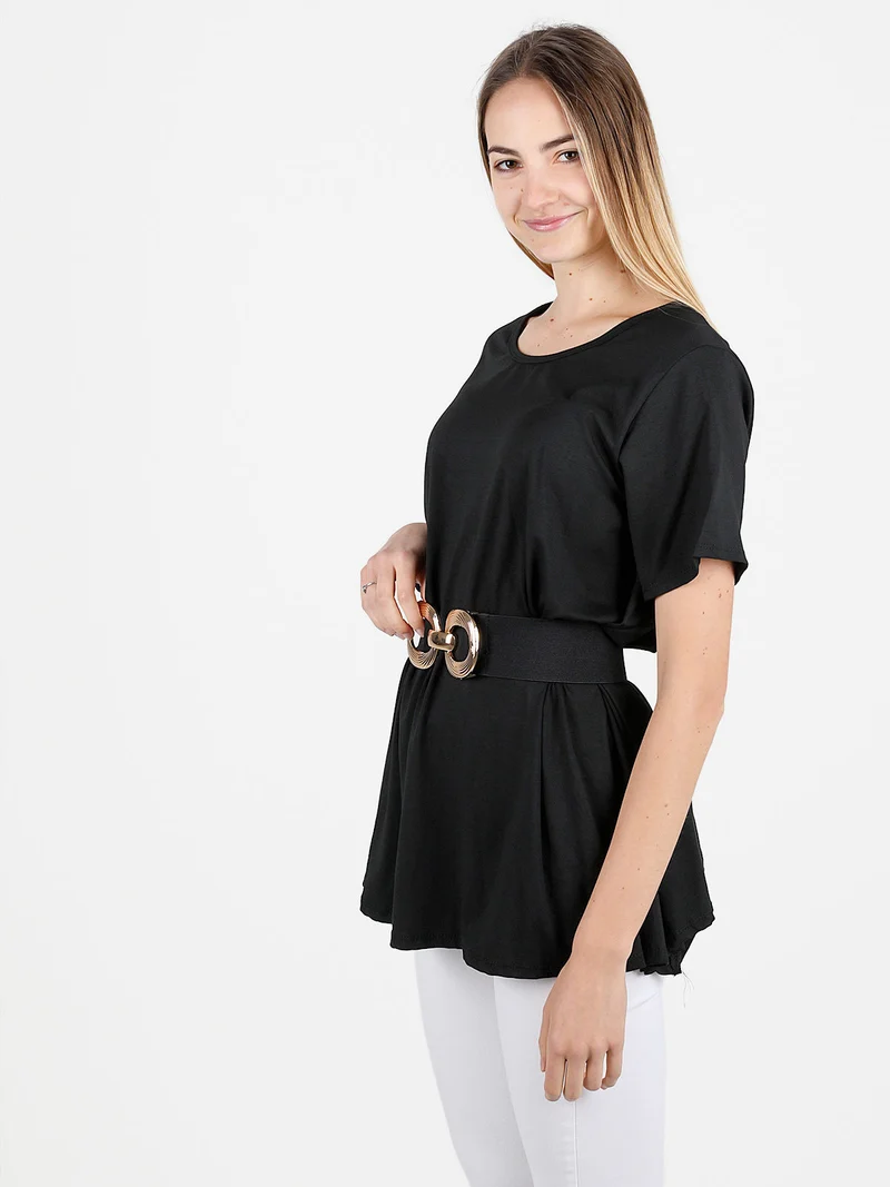 Maxi t-shirt svasata da donna - nero