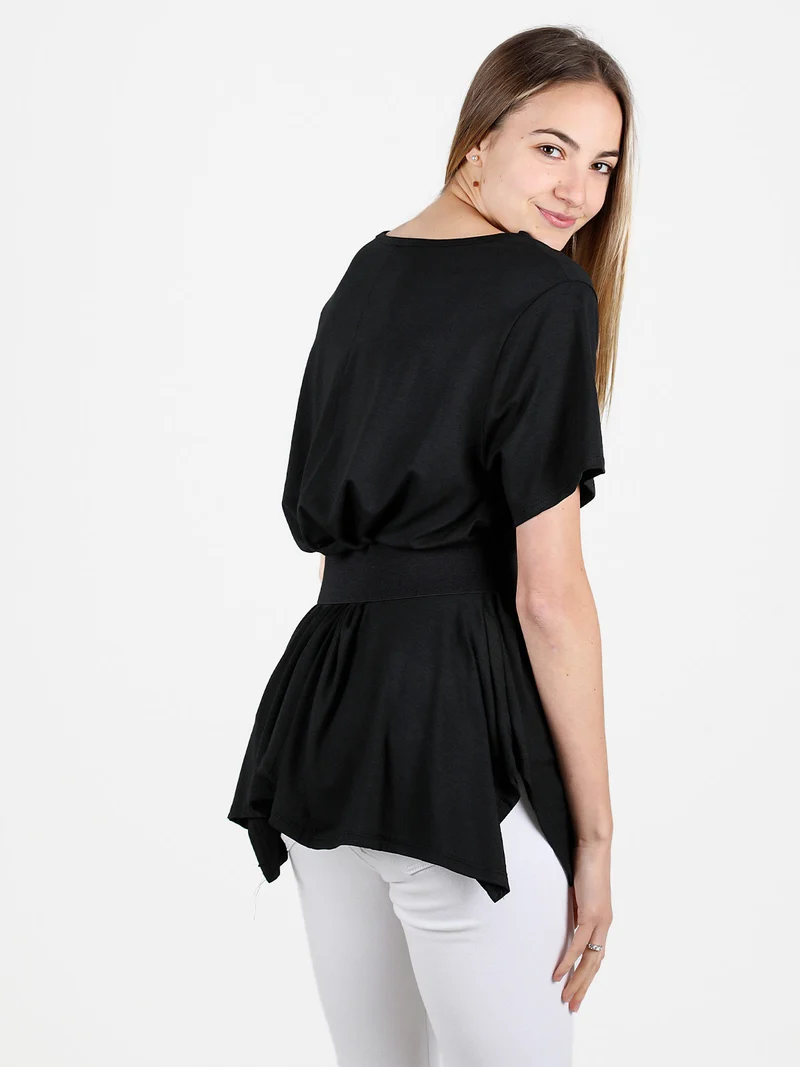 Maxi t-shirt svasata da donna - nero