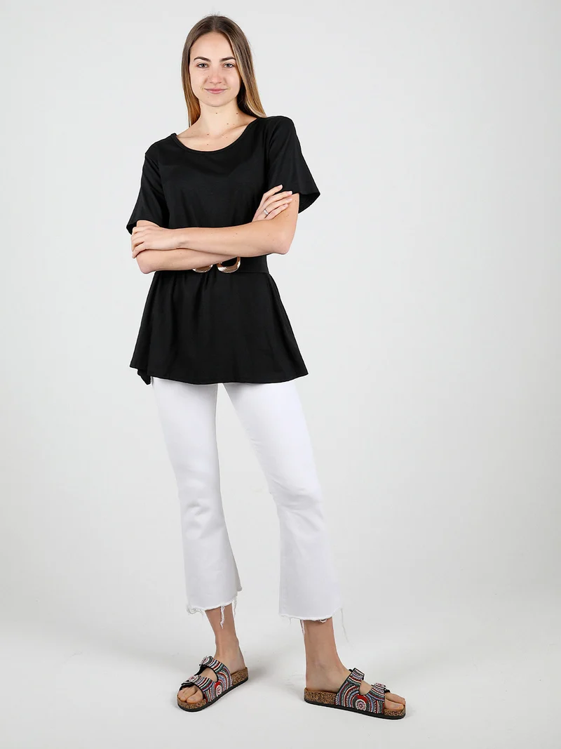 Maxi t-shirt svasata da donna - nero
