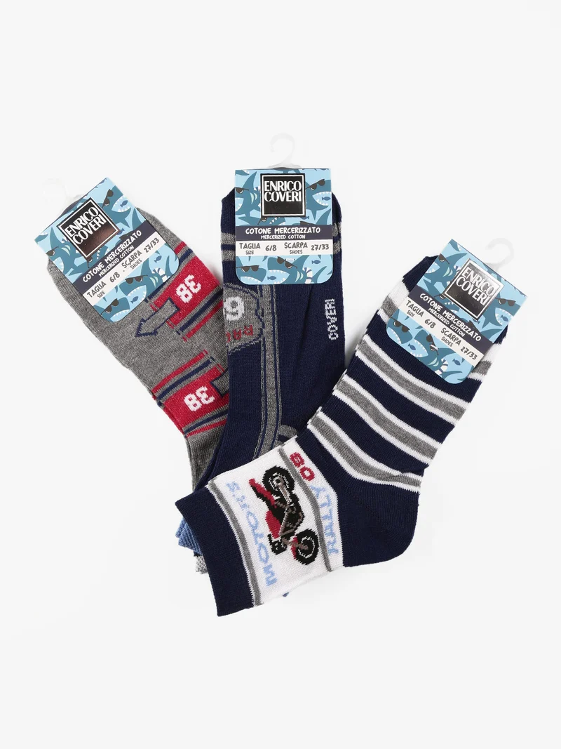 Calze corte da bambino in cotone Confezione da 3 paia - blu scuro