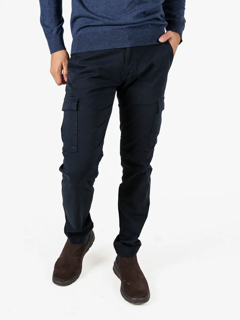 Pantaloni uomo in cotone con tasconi - blu scuro