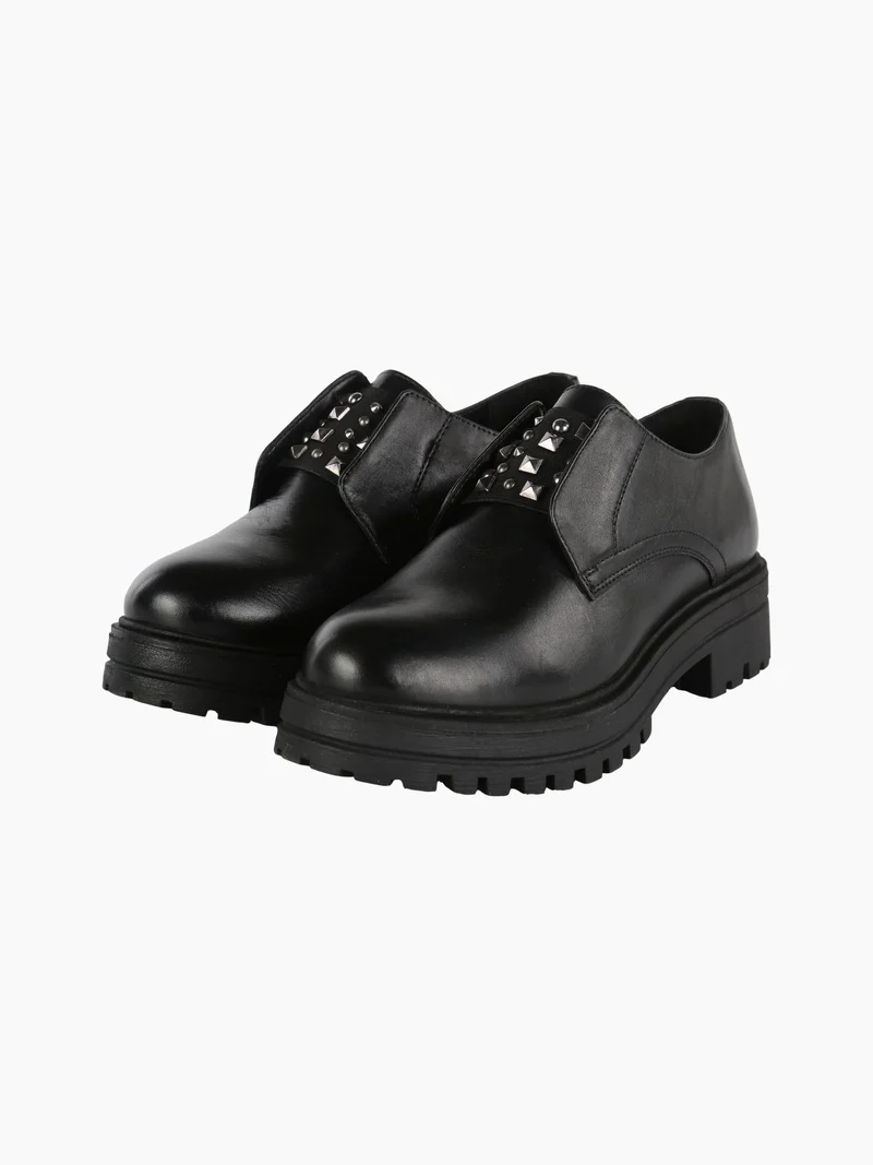 Mocassini in vera pelle donna con borchie - nero