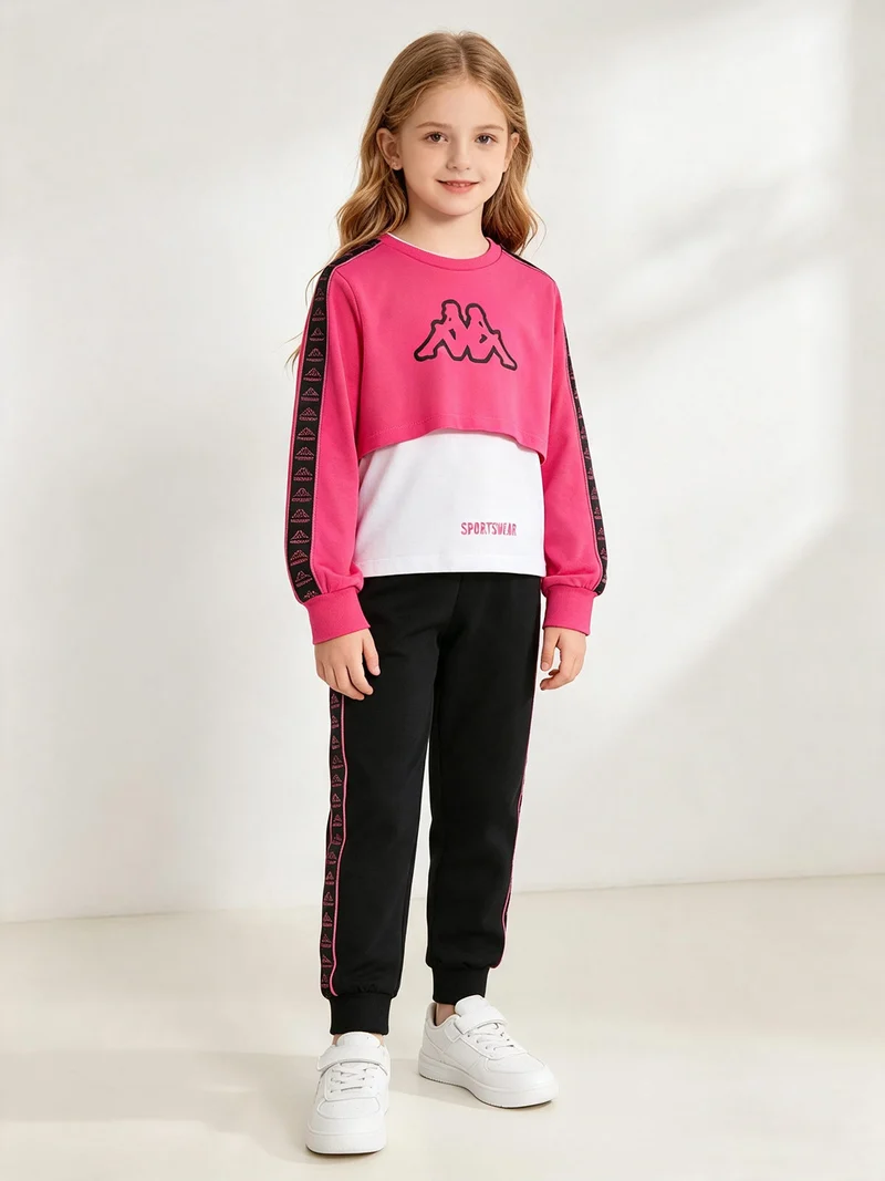 Completo da bambina 3 pezzi con felpa cropped e top con logo - fucsia