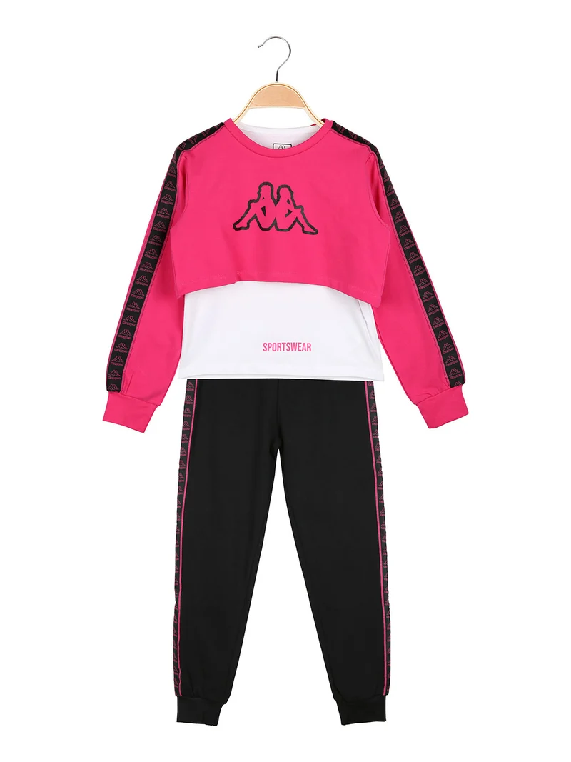 Completo da bambina 3 pezzi con felpa cropped e top con logo - fucsia