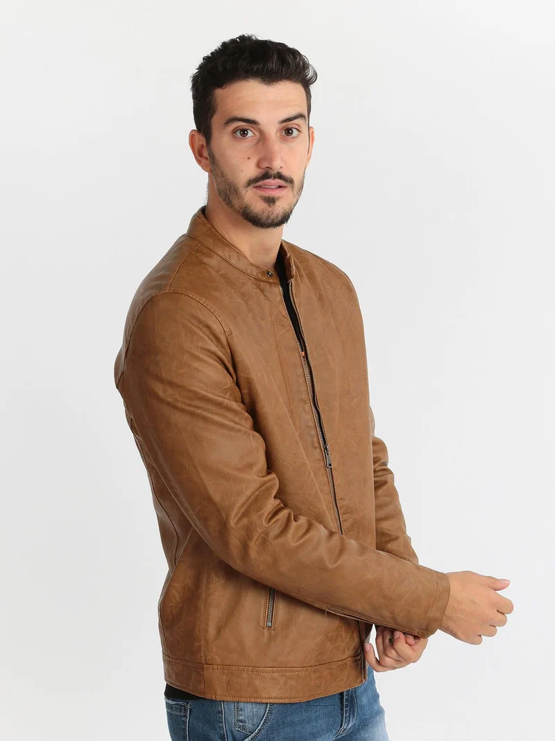 Giacca ecopelle imbottita - beige