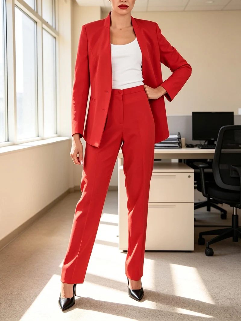 Pantaloni classici da donna a gamba dritta - rosso