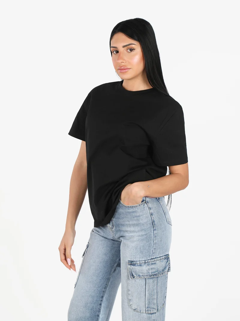 T-shirt donna girocollo tinta unita - nero
