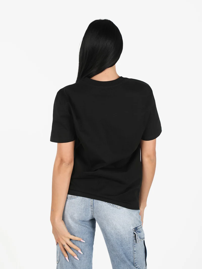T-shirt donna girocollo tinta unita - nero