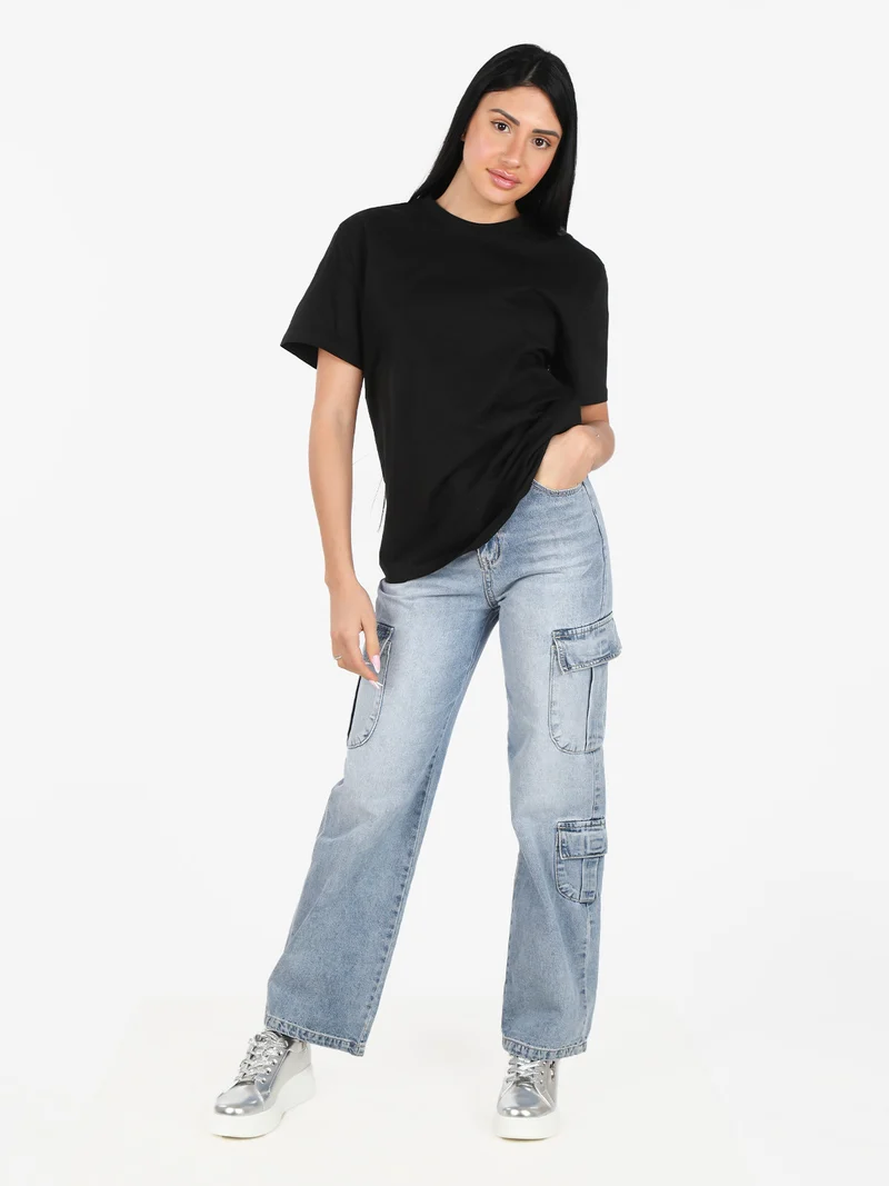 T-shirt donna girocollo tinta unita - nero