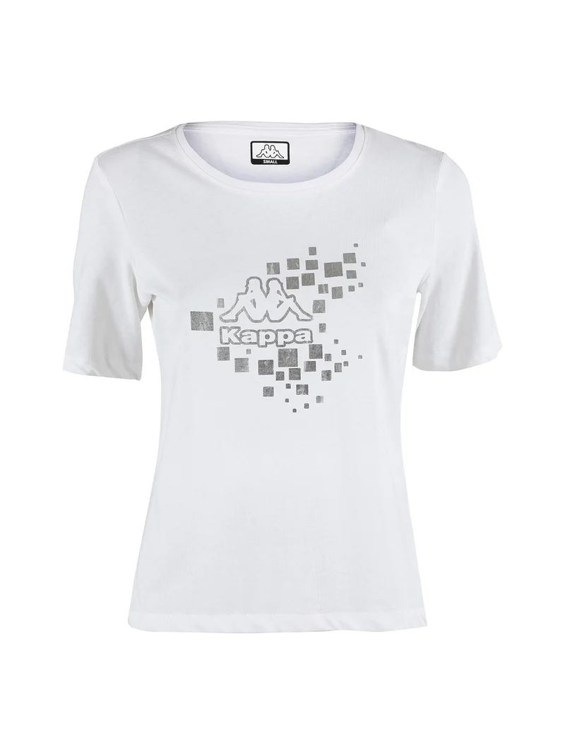 T-shirt donna in cotone con logo metallizato - bianco