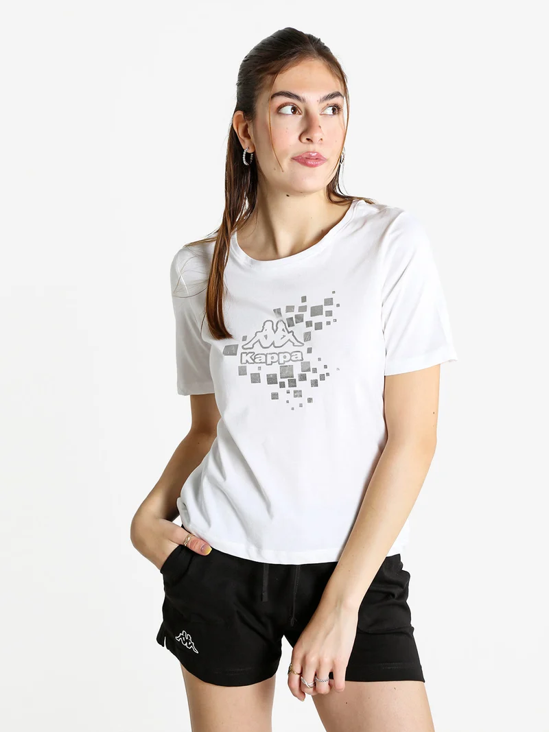 T-shirt donna in cotone con logo metallizato - bianco