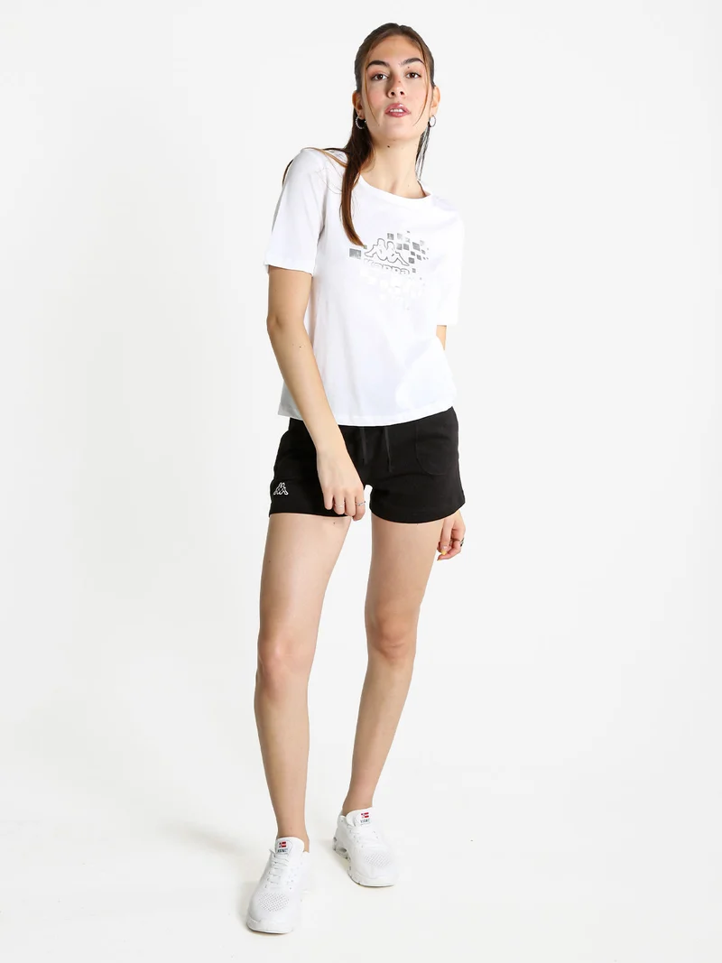 T-shirt donna in cotone con logo metallizato - bianco