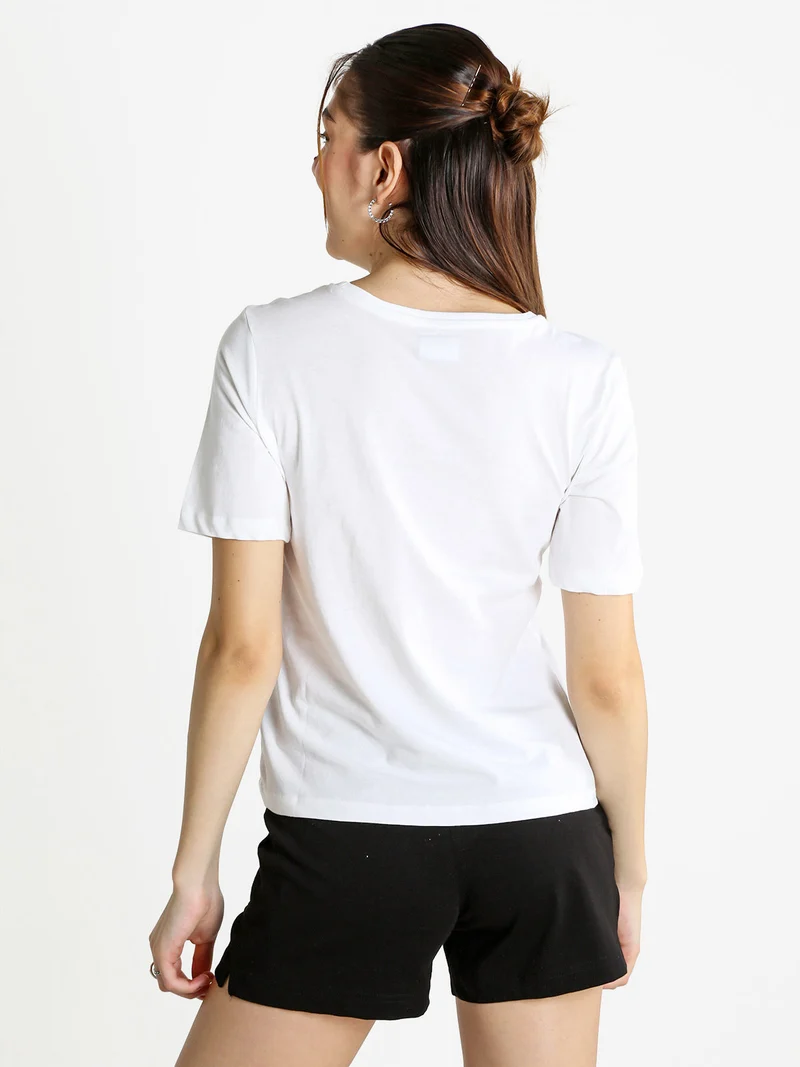 T-shirt donna in cotone con logo metallizato - bianco